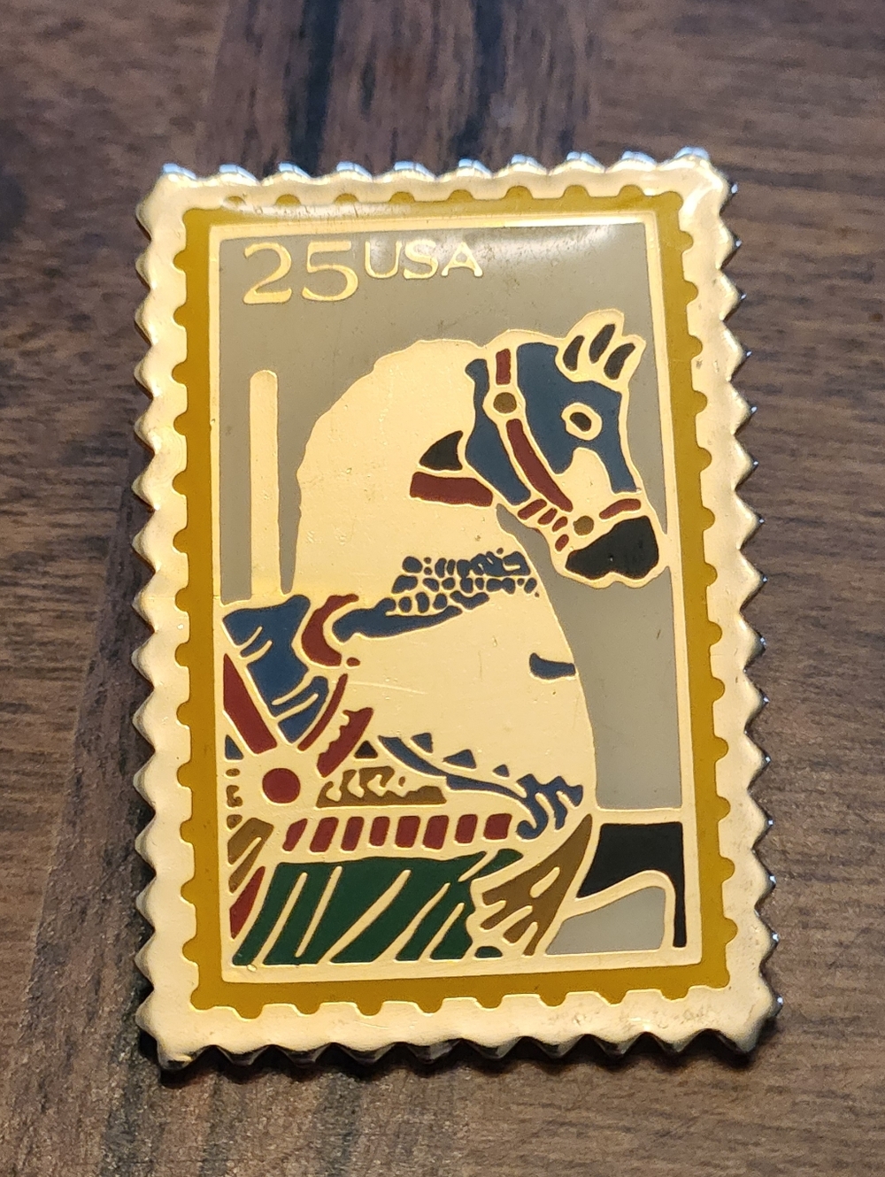 Vintage USPS 25 Cent Carosel Hirse Stamp Lapel Pin